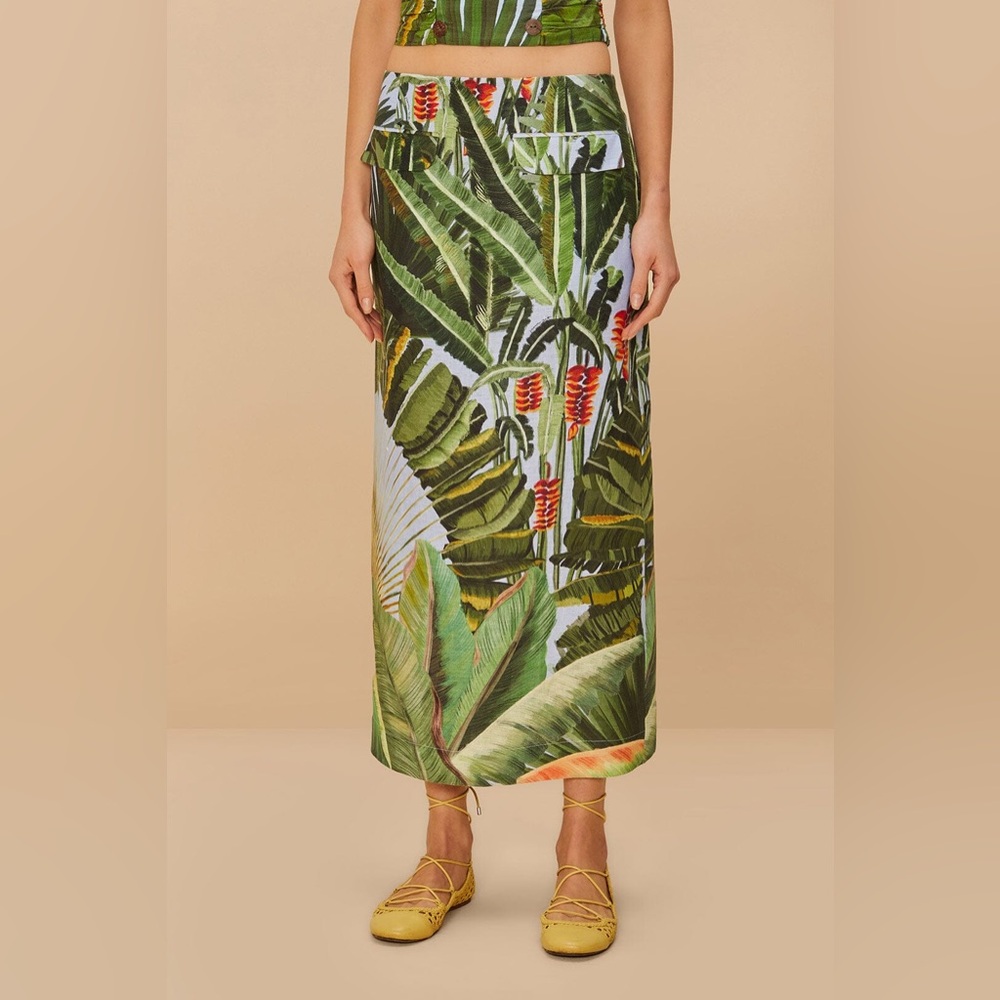 FARM Rio Green Tropical Print Midi Skirt - Picture 5 of 9